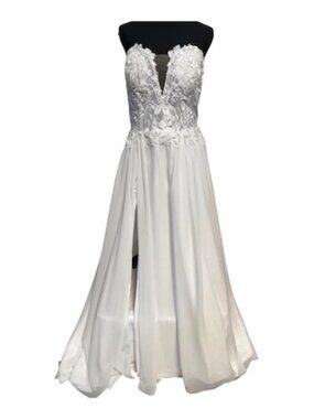 New Fashion Ivory Strapless Chiffon A-line Embroidered Wedding Gown